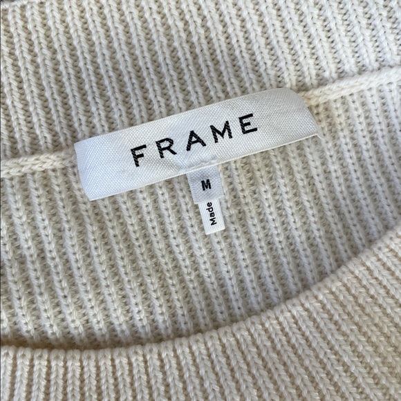 Frame Ruffle Yoke Ribbed Wool Blend Off White Oversized Knit Sweater - Picture 8 of 9